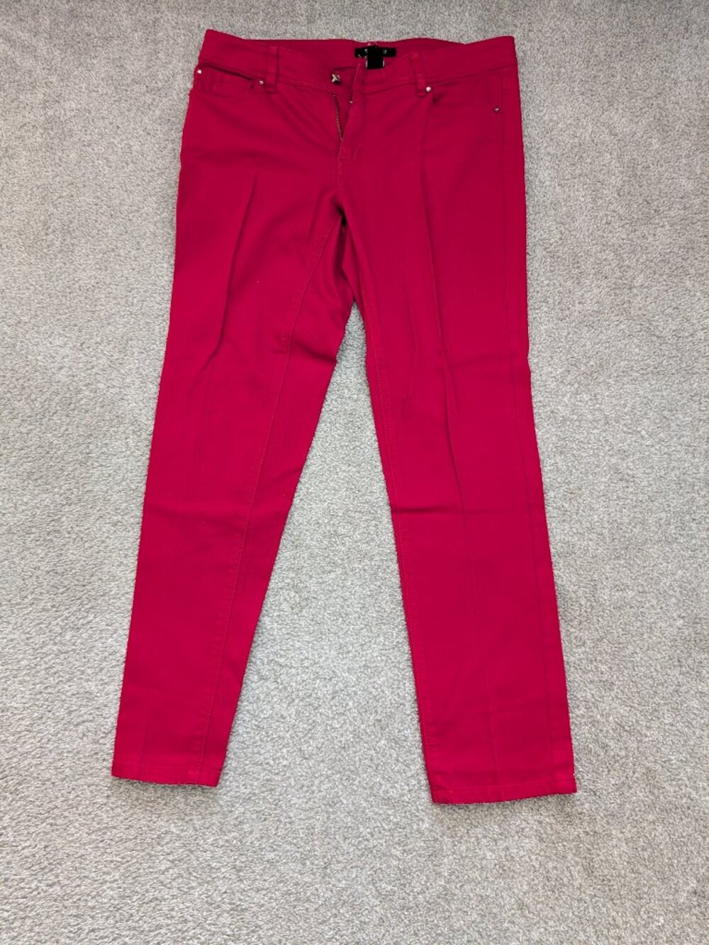 White House Black Market Womens Red Jeans 8 Slim Ankle Denim Ruffle Pocket